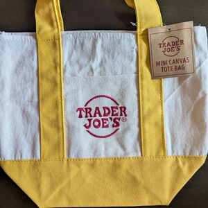 NWT Trader Joe's Mini Tote Bag With Yellow Straps Limited Edition